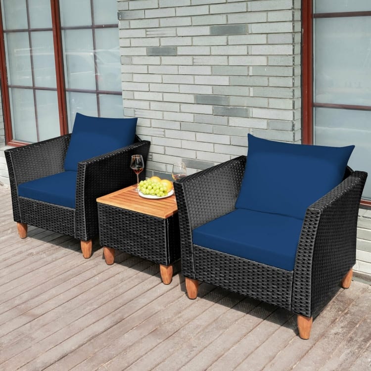 3 Pieces Patio wicker Furniture Set with Cushion - 28.5" x 27.5" x 27" (L x W x H)