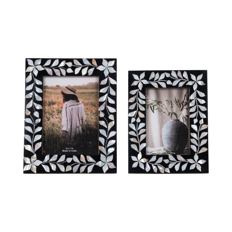 Sagebrook Home Mother Of Pearl Inlay Vine Photo Frame, Black, Rectangle