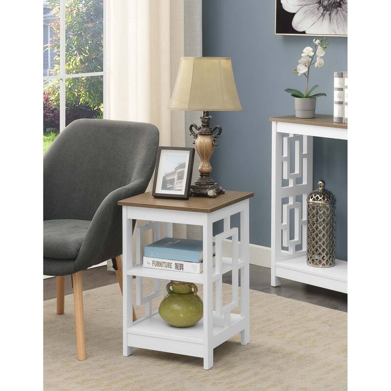 Convenience Concepts Town Square End Table with Shelves - Driftwood/White