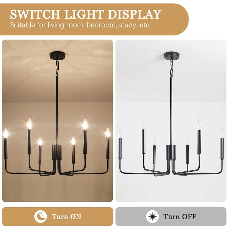 Modern 6-Light Simple Candle Chandelier for Kitchen Island, Living Room, Bedroom, Foyer