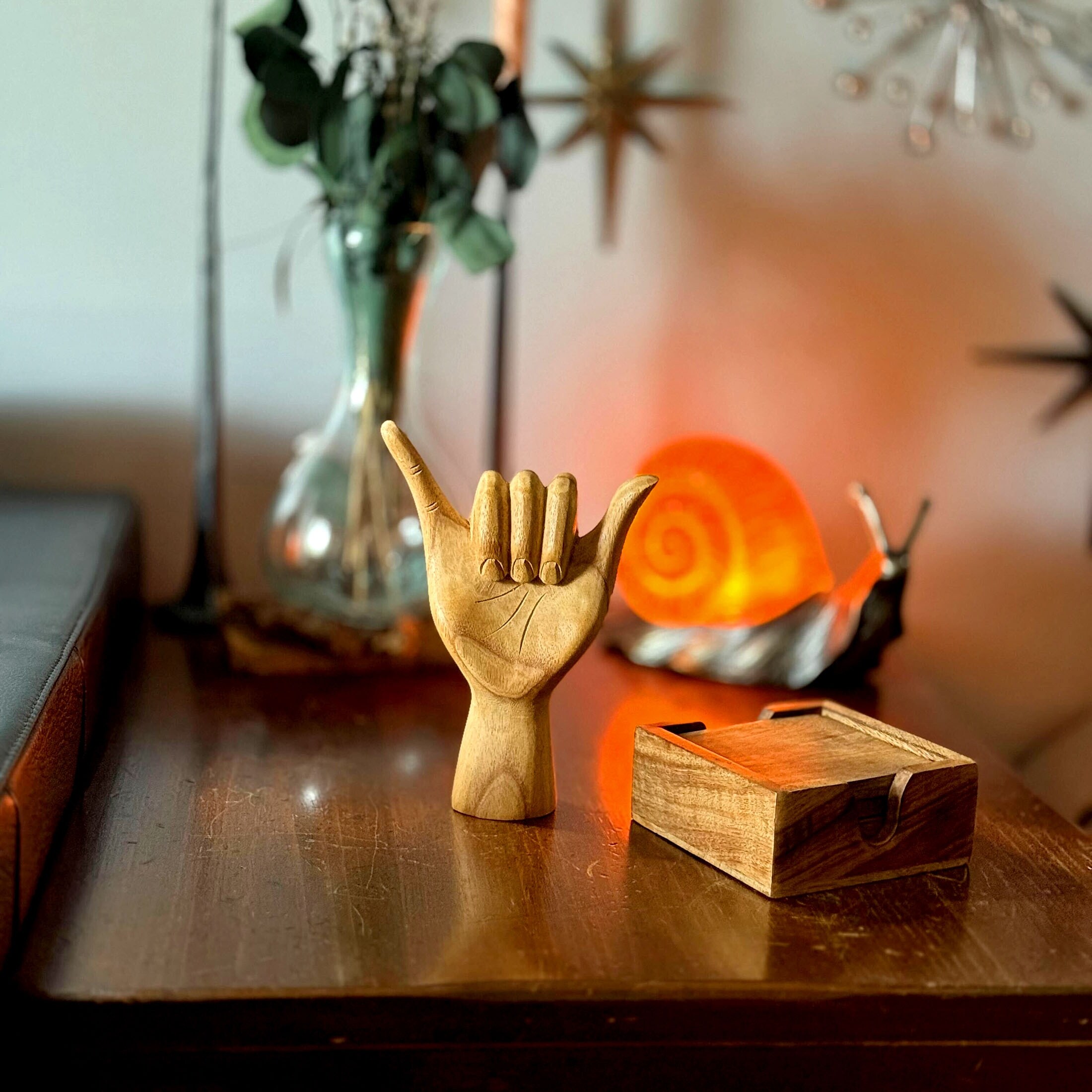 Hang Loose Wooden Hand Sculpture Relaxed Vibes Decor - 8 X 5.5 X