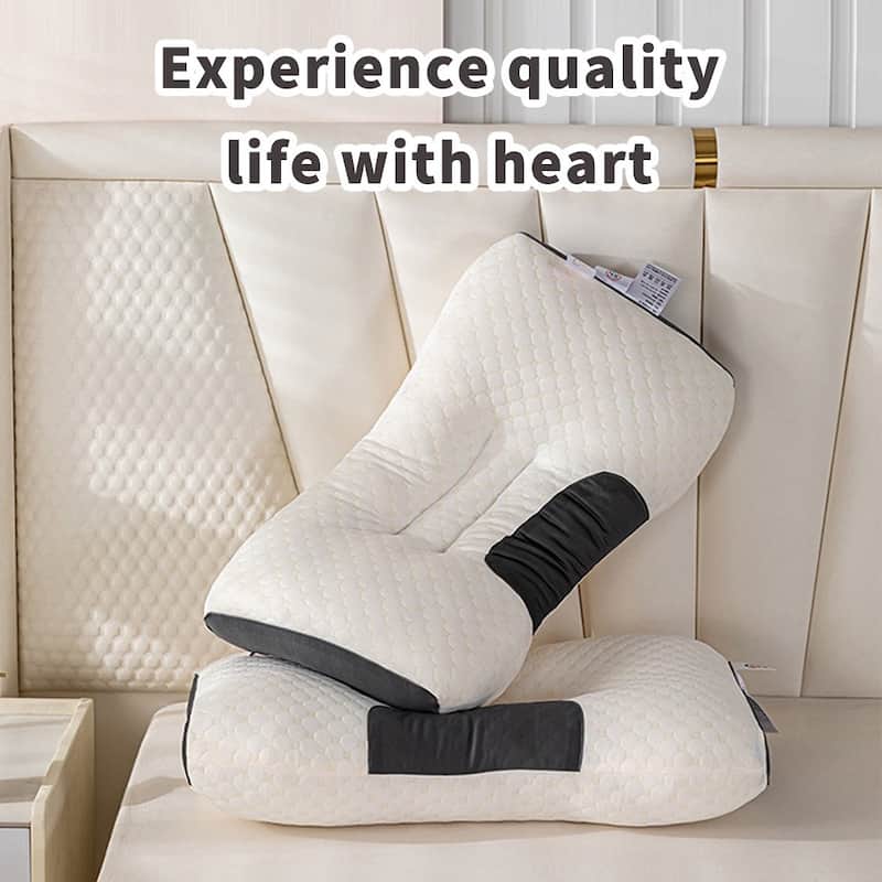 Set of 2 Ergonomic Cervical Neck Pillows, Orthopedic Contour Support Bed Pillow with Washable Covers - Beige