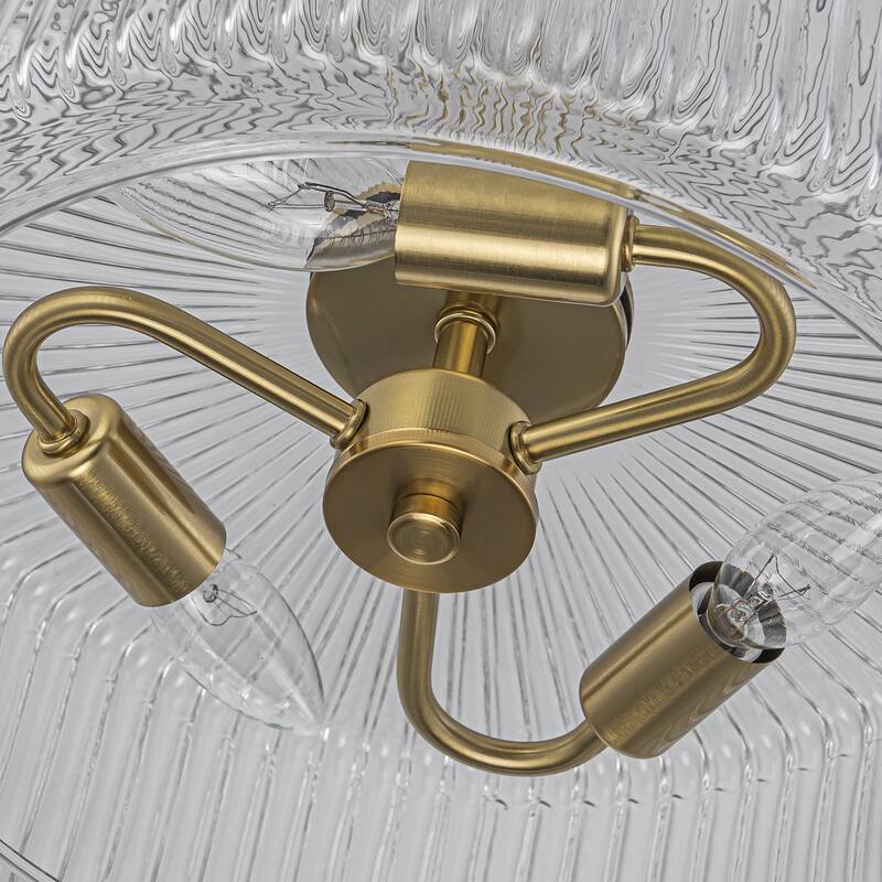 Modern Industrial 3-Light Clear Ribbed Glass Drum Pendant Light for Dining and Living Room