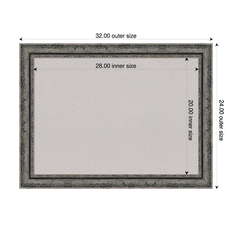 Filigree Matte Black Framed Cork Board - Bulletin Board, Organization Board, Pin Board - Grey - 32 x 24 in