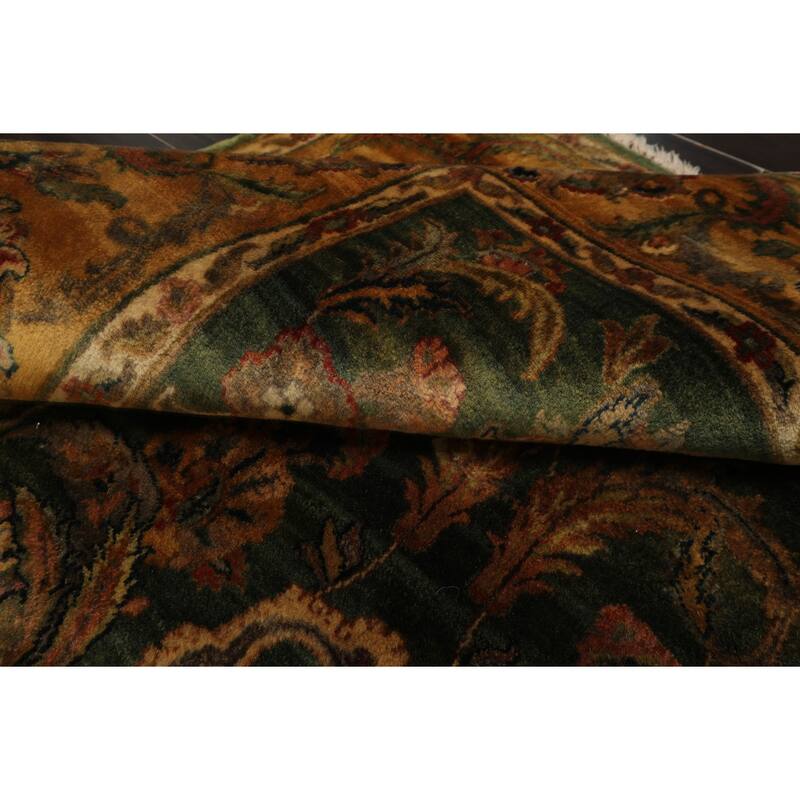 6'2''x9'5'' Hand Knotted Gold Wool Agra Botanical Gold Wash Silky Sheen Rug - 6' 2'' x 9' 5''