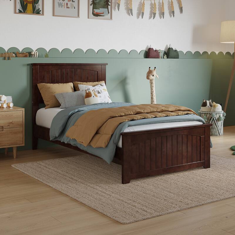 Naples Solid Wood Low Profile Platform Bed with Matching Footboard - Walnut - Twin