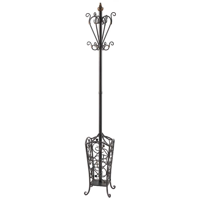Metal Vintage Style Coat Rack with Scroll Designs - Black - Roche River Decor - 11"Wx11"Lx74"H