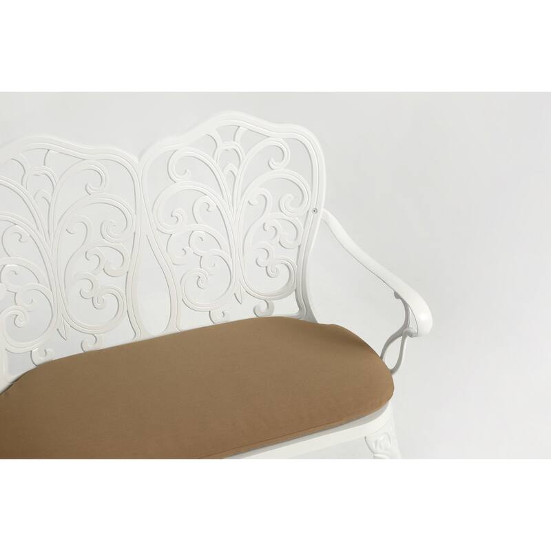 Patio Garden Bench Metal Park Bench Cast Aluminum Outdoor Furniture With Floral Rose For Patio (Excluding the table)