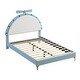 preview thumbnail 15 of 18, Twin/Full Size Upholstered Velvet Platform Bed Frame, Funny Kids Bed with Alarm Clock Shaped Headboard