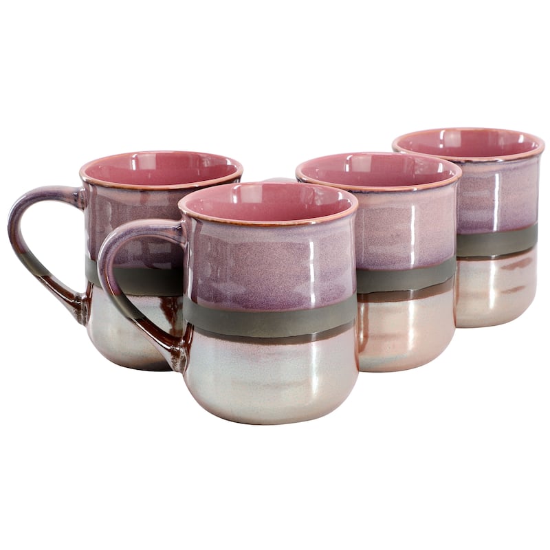 Gibson Home Copper Tonal 4 Piece 18 Ounce Stoneware Cup Set in Rose