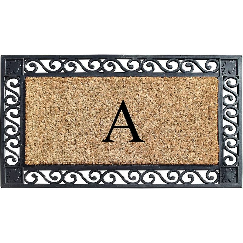 A1HC Rubber and Coir Maple Leaf, Heavy Weight Durable Monogrammed Doormat, 23"X38" Black - A