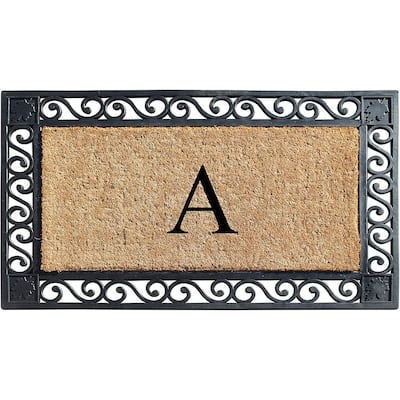 A1HC Rubber and Coir Maple Leaf, Heavy Weight Durable Monogrammed Doormat, 23"X38" Black