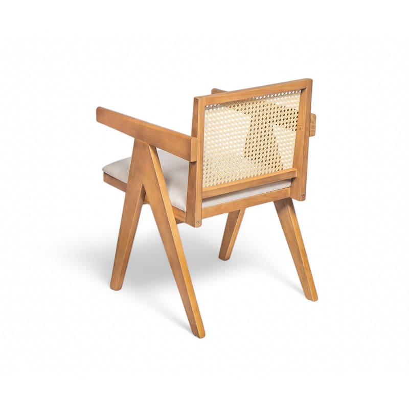 Farmhouse Rattan Dining Chairs Set of 2, Upholstered Armchairs with Backrest, Kitchen Side Chairs with Solid Wood Frame