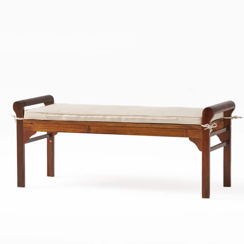 Nelson Rustic Acacia Wood Bench with Cushion by Christopher Knight Home