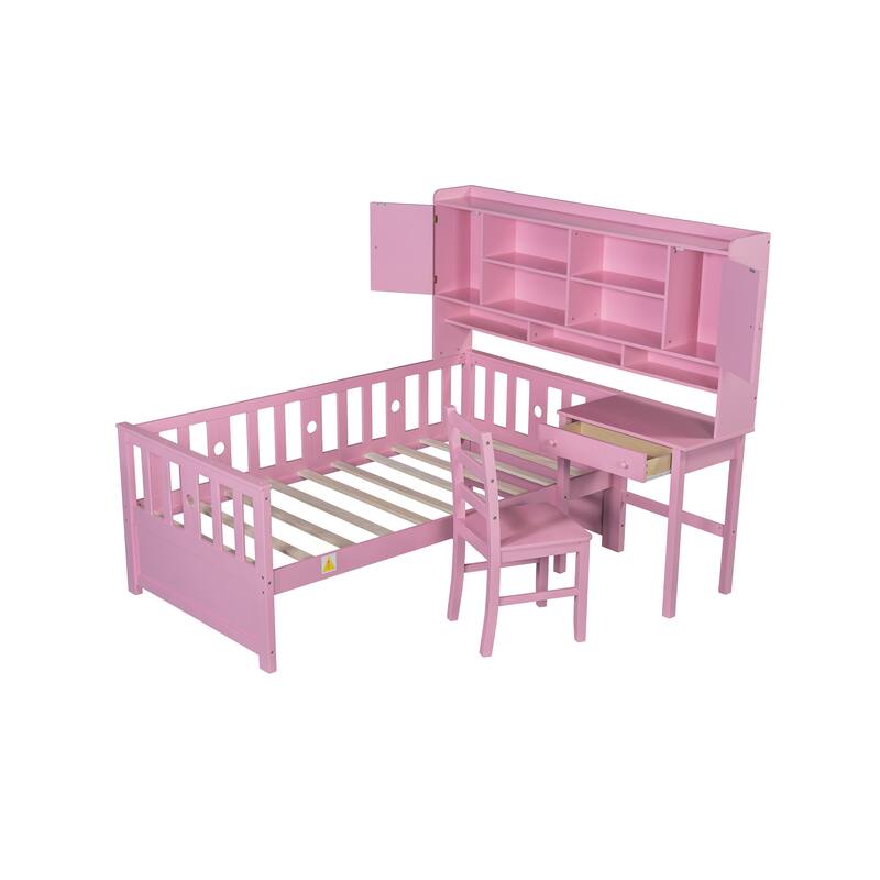 Twin Size Bed with Bookshelf and Built-in Desk