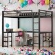 preview thumbnail 2 of 11, Full XL Metal Loft Bed with Desk and Shelves, Loft with Ladder and Guardrails for Bedroom
