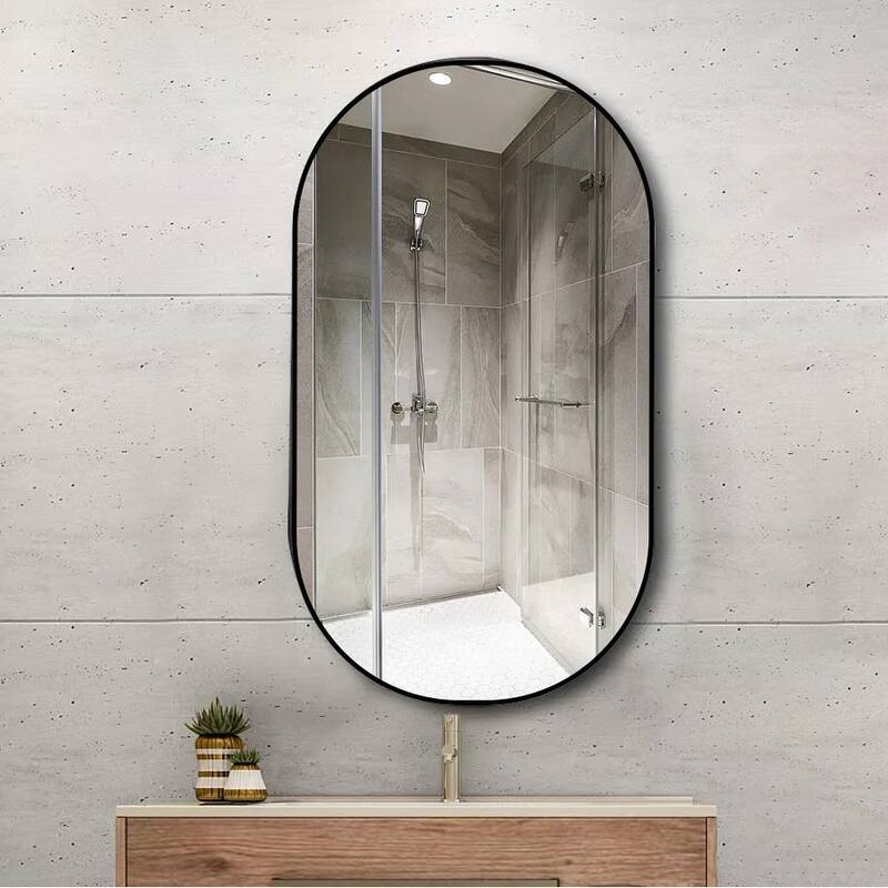 36 in. W x 18 in. H Oval Stainless Steel Framed Wall Bathroom Vanity Mirror - 36" x 18"