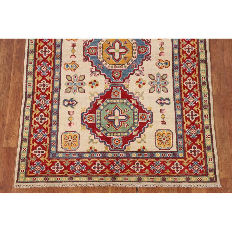 Kazak Area Rug Hand-Knotted Oriental Beige Wool Carpet - 4'0" x 6'0"
