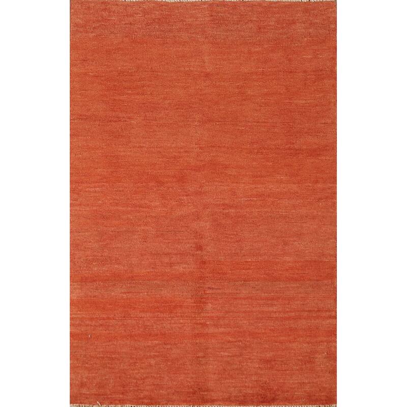 Modern Orange Gabbeh Accent Rug Hand-Knotted Solid Wool Carpet - 2'8" x 4'0"
