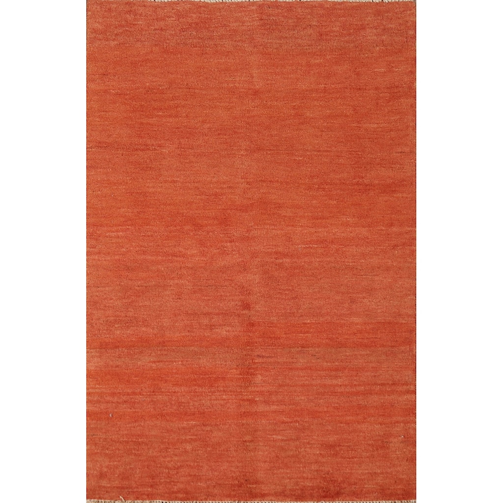 Modern Orange Gabbeh Accent Rug Hand-Knotted Solid Wool Carpet - 2'8" x 4'0"