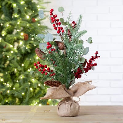 Glitzhome 20"H Christmas Floral Table Tree Decor