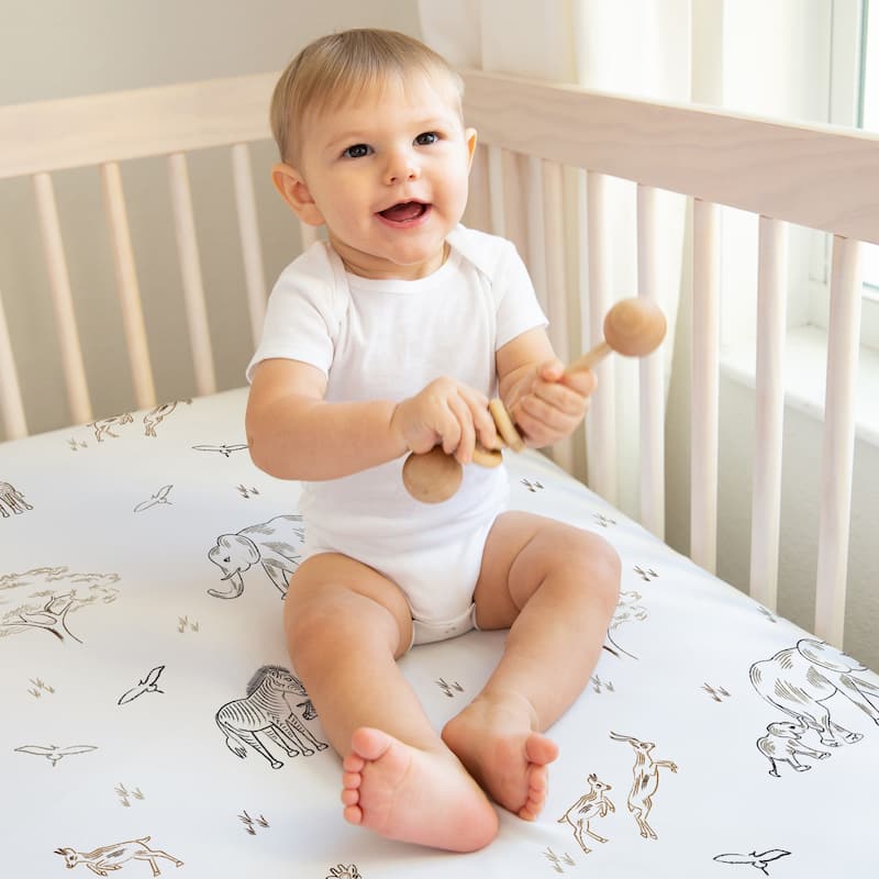 Sweet Jojo Designs Jungle Safari Animals Boy Girl Gender Neutral Unisex 2 Pack Fitted Crib Sheets Taupe Animal Elephant Wildlife