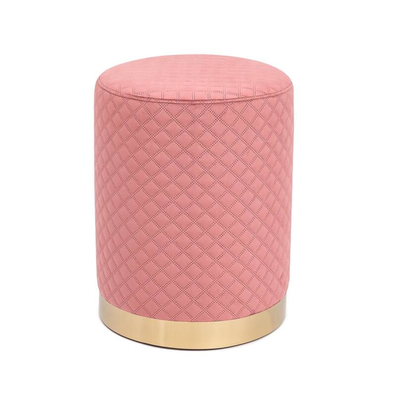 Adeco Width Round Velvet Ottoman Footstool with Gold Trim Soft Compact