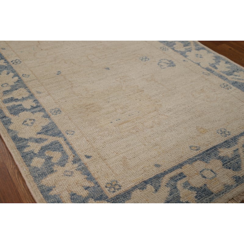 Hand Knotted Oriental 100% Wool Carpet Transitional Floral Beige & Ivories Oushak Area Rug - 5' 10'' X 2' 8''