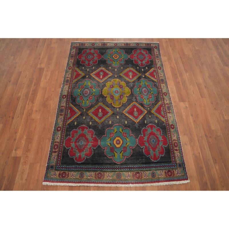 Hand Knotted Oriental 100% Wool Carpet Traditional Floral Greys & Charcoal Tabriz Area Rug - 5' 5'' X 3' 8''