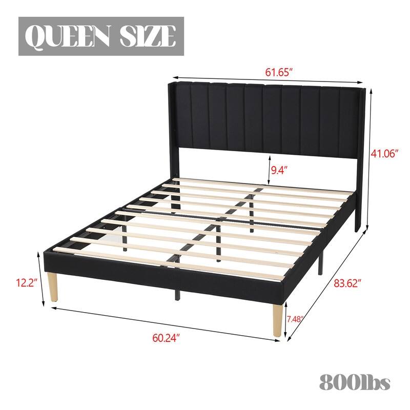 Caxkun Upholstered Platform Bed Frame with Wingback headboard