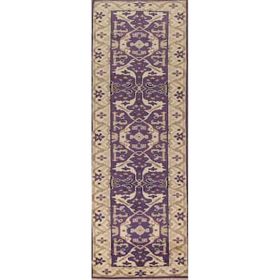Purple Oushak Oriental Runner Rug Hand-Knotted Wool Carpet - 2'7" x 10'0"