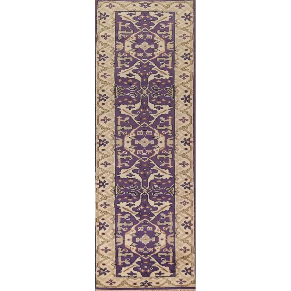 Purple Oushak Oriental Runner Rug Hand-Knotted Wool Carpet - 2'7" x 10'0"