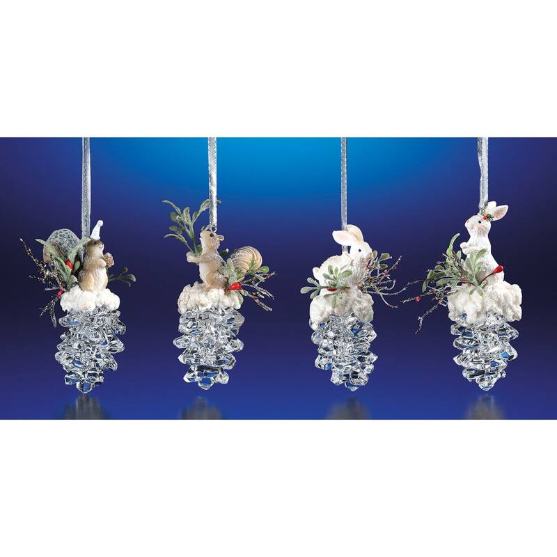 16 Icy Crystal Christmas Squirrel & Rabbit Pinecone Ornaments 3.6"