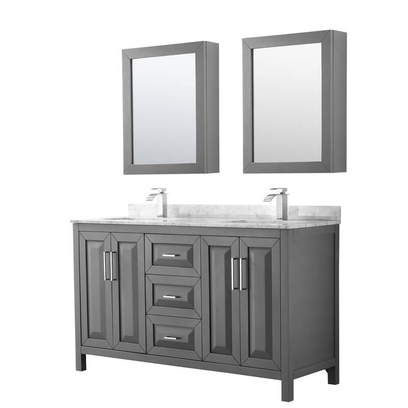 Wyndham Collection Daria 60" Free Standing Double Vanity Set with MDF - Dark Gray / White Carrara Marble Top / Polished - Steel Finish