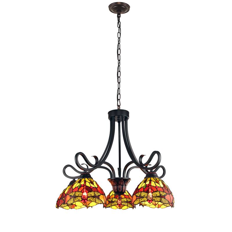 Tiffany-Style Dragonfly Design 5-light Dark Bronze Chandelier - Bronze/ Red