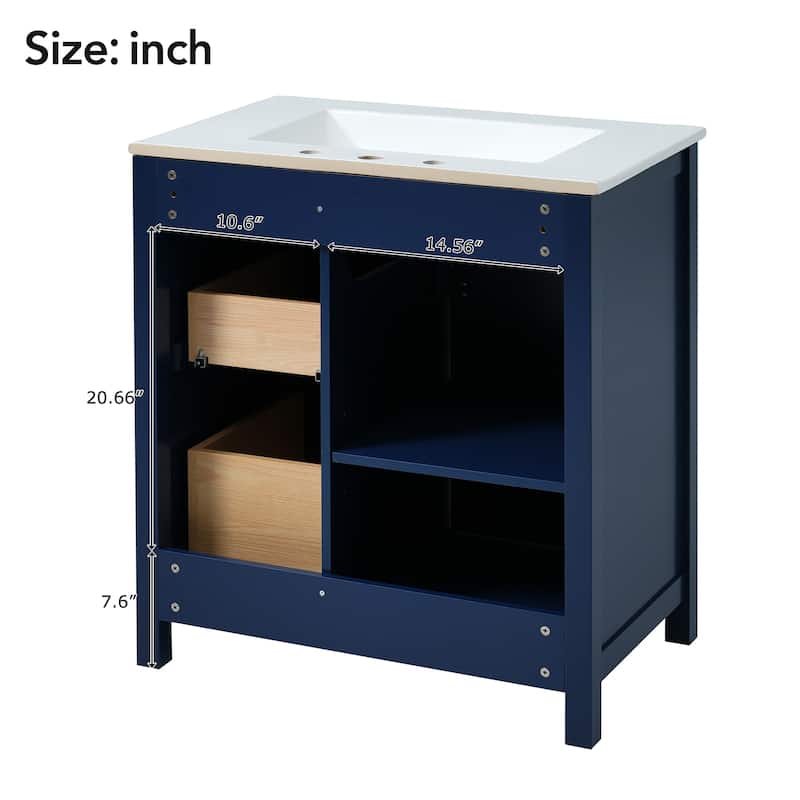 30-Inch Blue Bathroom Vanity with Ceramic Sink and Ample Storage