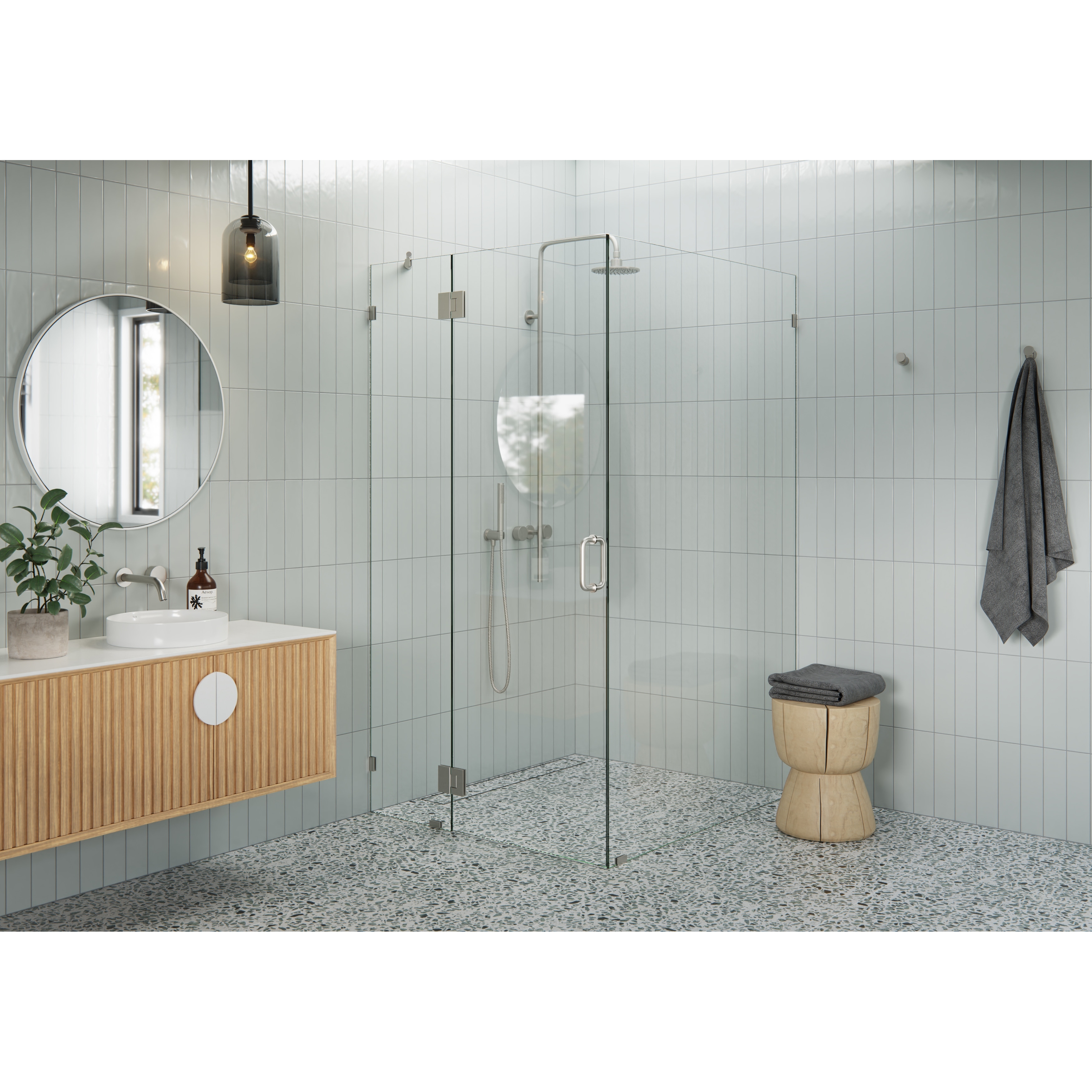 Glass Warehouse 78" x 44" x 47" Frameless 90 Degree Shower Enclosure - Glass Hinge