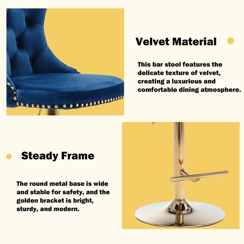 Velvet Upholstered Nailheads Tufted Swivel Bar Stools (Set of 2)