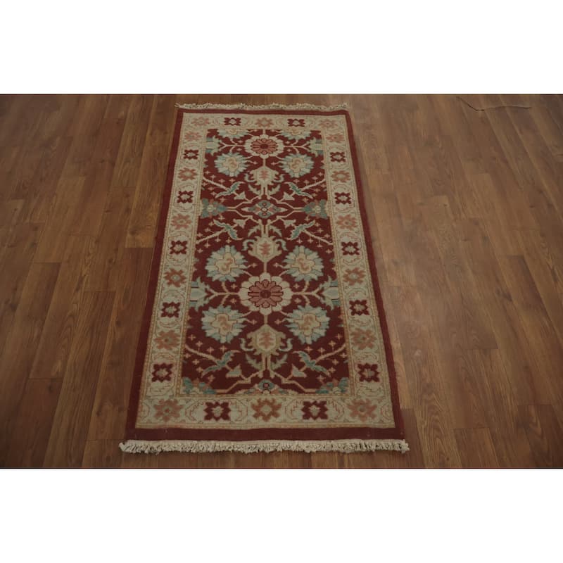 Hand Knotted Oriental 100% Wool Carpet Traditional All-Over Brown Ziegler Area Rug - 3' 11'' X 2' 1''
