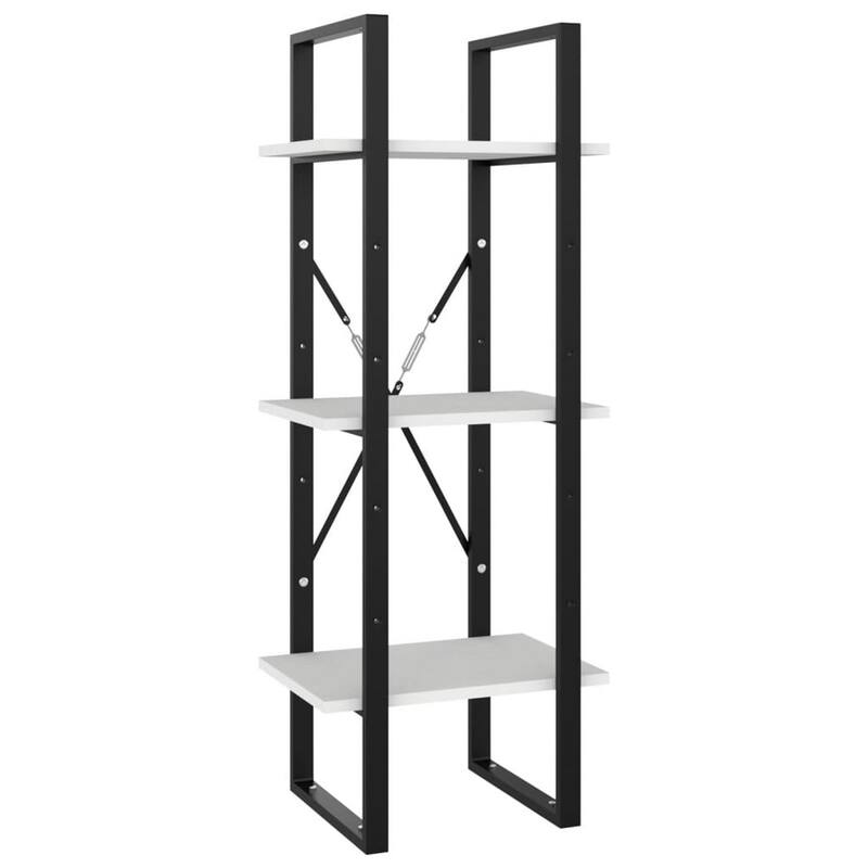 5 Tier Bookshelf Unit, Open White Wood Racks, 41 Inch Black Metal