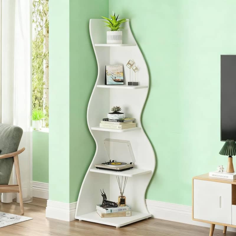 Rossetta 5-Tier Modern Elegant Floor Mount Streamlined Shape Corner Rack Shelf with Adjustable Shelves