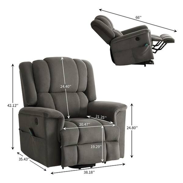 dimension image slide 2 of 3, Power Lift Recliner Chair for Elderly with Heat and Massage,Infinite Position and USB Charge Port