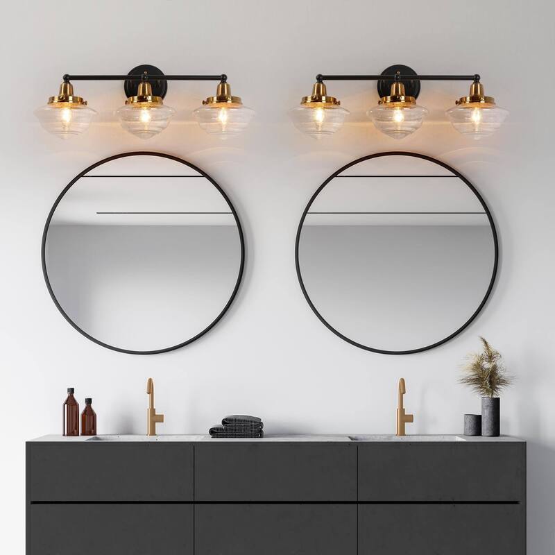 1/2/3/4-Light Modern Black Gold Bathroom Vanity Light Schoolhouse Glass Wall Sconce