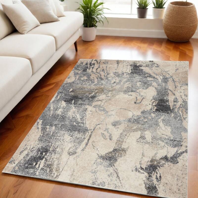 Fira Distressed Abstract Modern Stain Resistant Soft Area Rug By HomeRoots - 87' X '63' X '0.75 - 87' X '63' X '0.75 - Cream - Rectangle