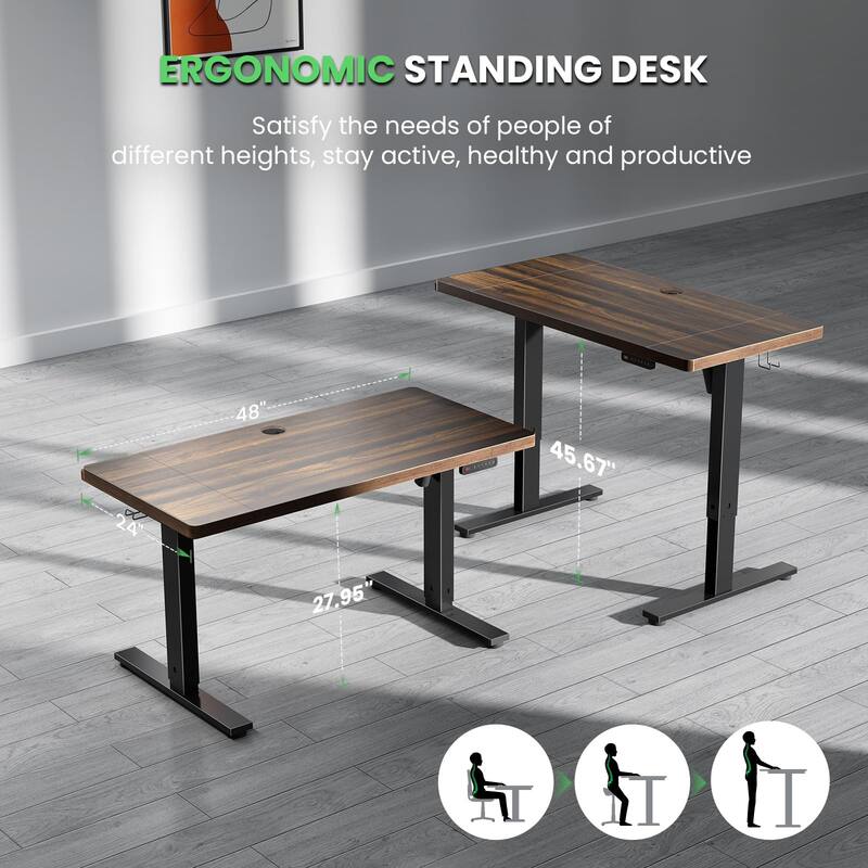 SIAGO 48 x 24 Inch Computer Desk Height Adjustable Electric Sit Stand Up Desk
