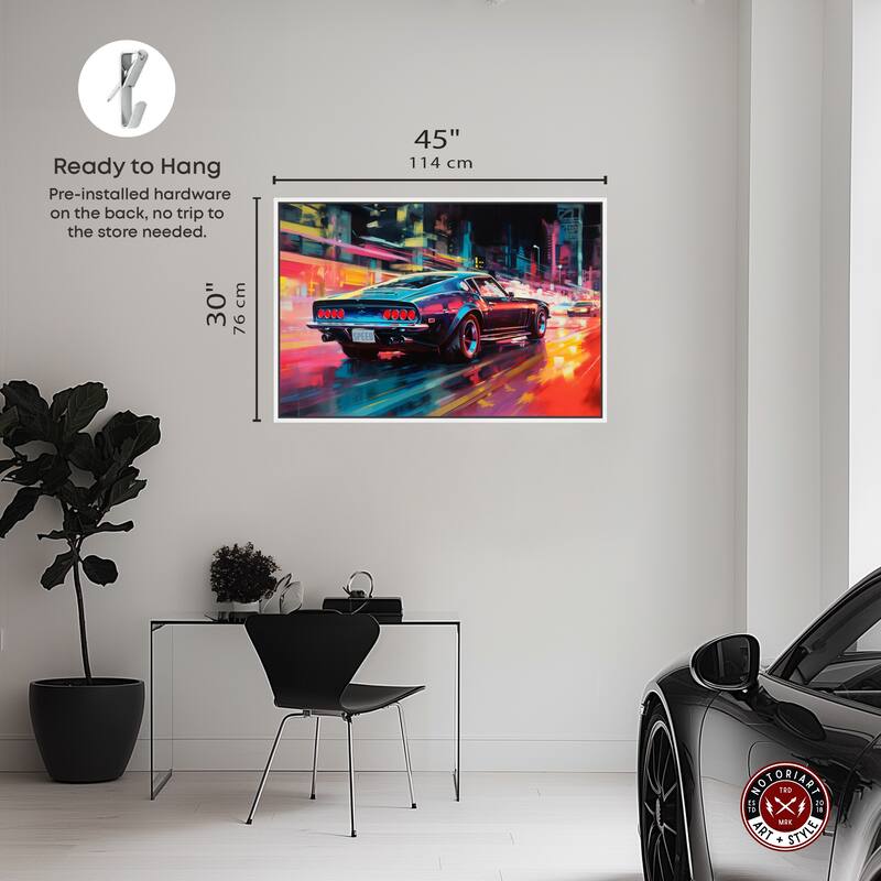 Notoriart Classic Night Drive Framed Car 1 Piece Canvas Wall Art