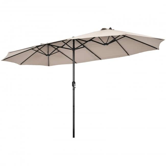 15 Feet Patio Double-Sided Umbrella with Hand-Crank System - 15.4' x 9.2' x 8.0' (LxWxH) - Beige
