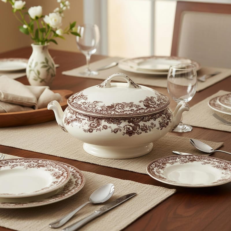 Spode Delamere Covered Vegetable Dish - 12.2" W x 9" D