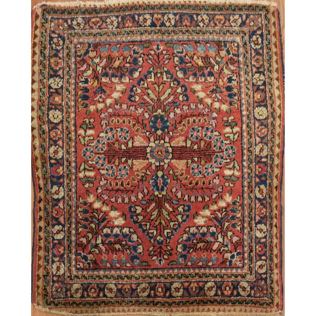 Hand Knotted Oriental 100% Wool Carpet Traditional All-Over Red Sarouk Area Rug - 2' 6'' X 2' 0''