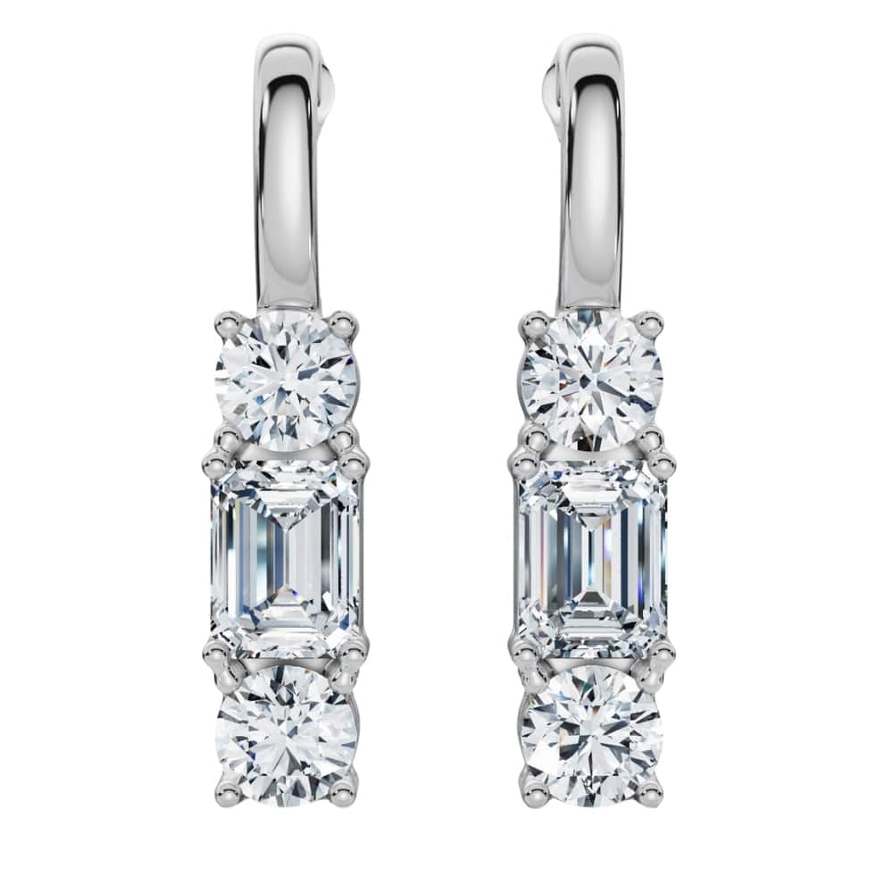 Bliss Diamond 6Ct Emerald & Round Cut Diamond Earrings Gold Lab Grown 1 1/3" Tall